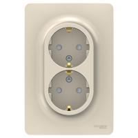 Розетка двухпостовая Schneider Electric Unica New с заземлением с защитными шторками бежевый