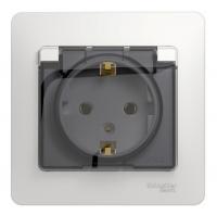 Розетка однопостовая Schneider Electric Glossa с заземлением с защитными шторками в сборе белая