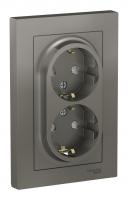 Розетка двухпостовая Schneider Electric AtlasDesign с заземлением с защитными шторками  в сборе стал
